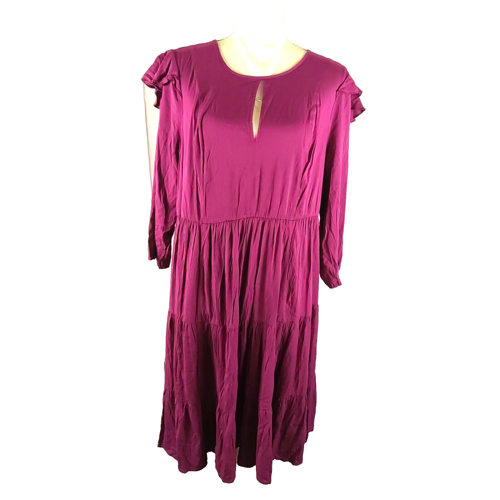 Torrid Swing Dress Sz 1 Cranberry Ruffled Peasant Keyhole Boho Cottage